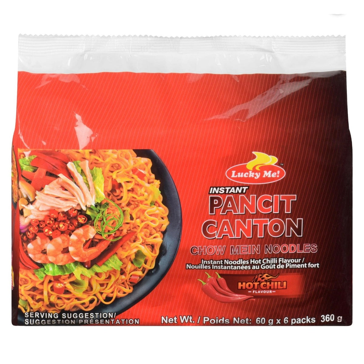 Lucky Me! Instant Pancit Canton Hot Chili Flavour Multipack, 6 x 60g